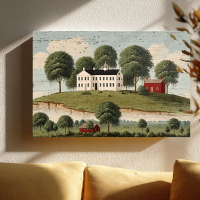Vintage Country Homestead Canvas Wall Art (Rustic Americana Tone) Stretched Frame for Rural Nook