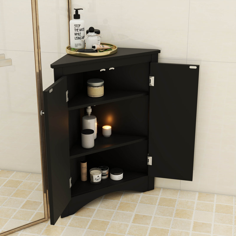 Armoire de rangement autoportante triangulaire avec tablettes réglables, Noir