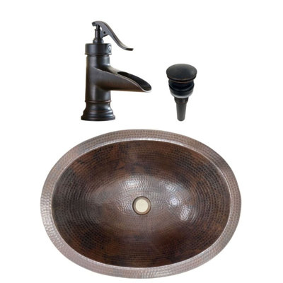 Lavabo de salle de bain ovale en cuivre 19 "avec robinet 7"