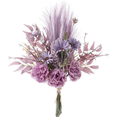 Artificial Fake Flowers Plants Silk Flower Arrangements Wedding Bouquets Decorations Plastic Floral Table Centerpieces For Home Kitchen Garden Party Décor (Purple)
