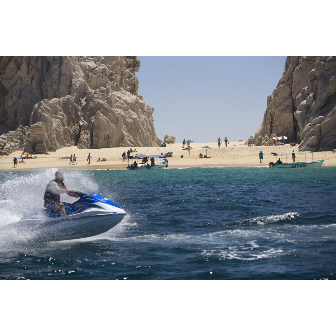 Jet Skiing At Lovers Beach In Cabo, San Lucas von Jimkruger - Kunstdrucke ohne Rahmen auf Leinwand