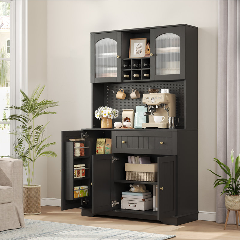Armoire de cuisine 71 po avec tiroirs et station de charge H 71 po, Noir