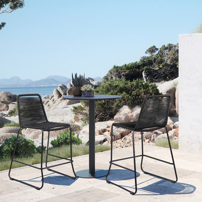Blomquist Outdoor Counter or Bar Height Stackable Stool in Metal and Rope by Latitude Run