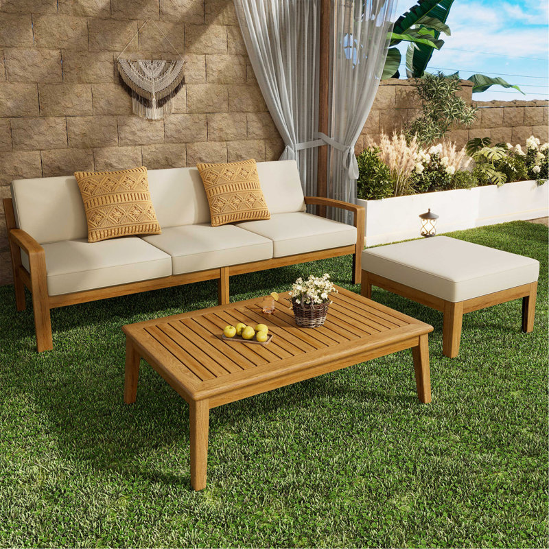 L Shape 3Pcs Acacia Sectional Patio Sofa Set