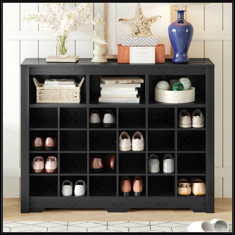 Sleek Design 24 Shoe Cubby Console, Black