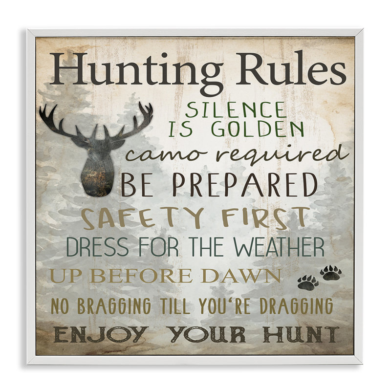 «Hunting Rules Rustic List», estampe numérique, conception de Kim Allen, H 17 po x l 17 po