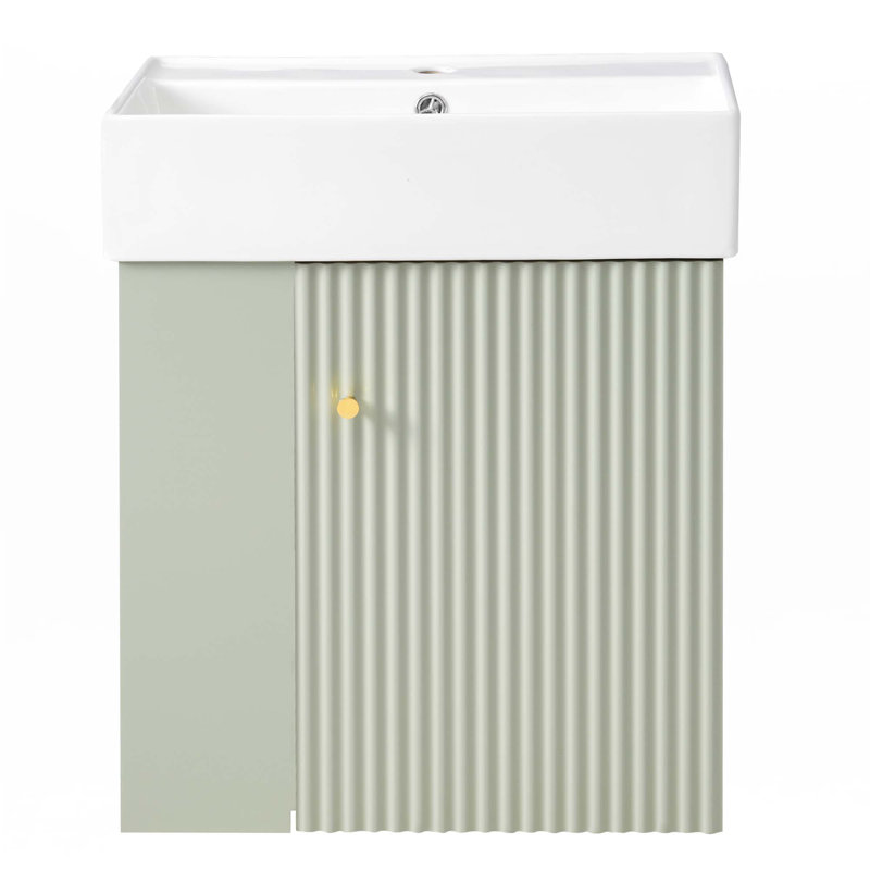 Meuble-lavabo flottant 21,6 po avec lavabo en céramique, rangement à gauche, Vert