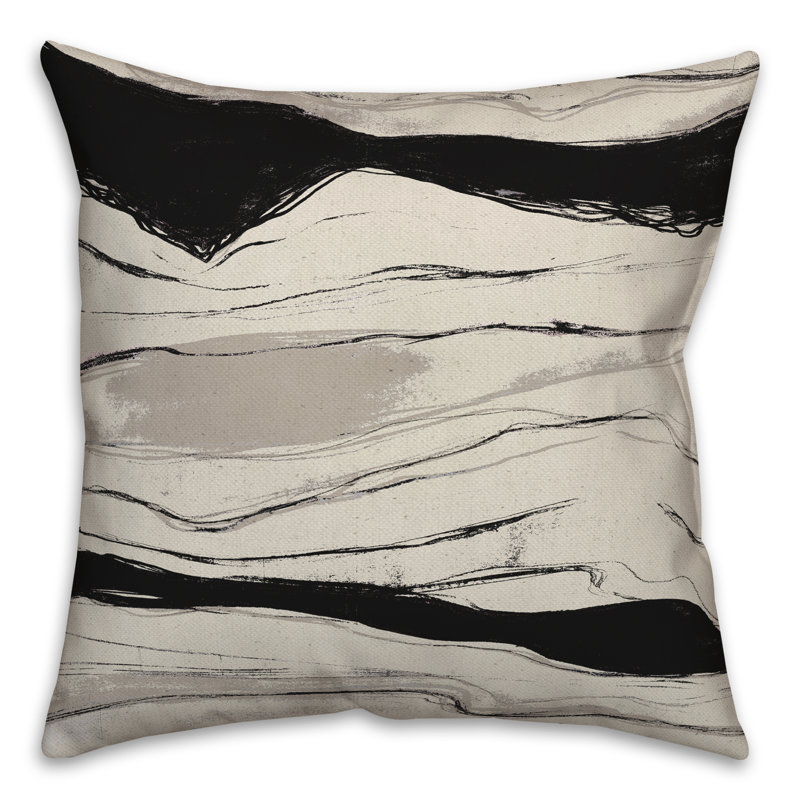  Housse et insert de coussin carré extérieur Flowing Lines, Noir / gris