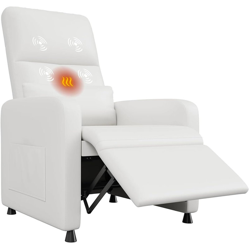 Power Recliner Chair with Heat & Massage, Adjustable Electric PU Leather Sofa, Living Room Ergonomic Single Seat, White