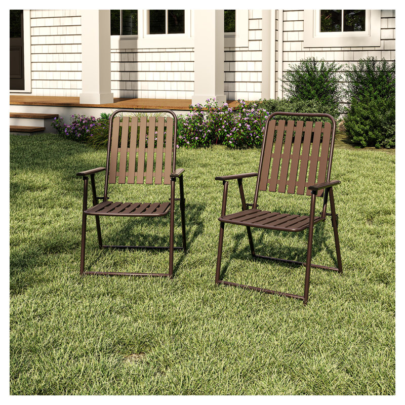 Chaises de patio pliantes 2 pièces brun antique - sans assemblage instantané, avec une capacité de 350 lb de sièges antirouille pour jardin de balcon