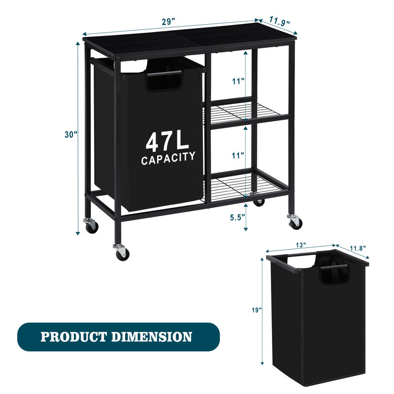 Laundry Cart with Wheels, Black