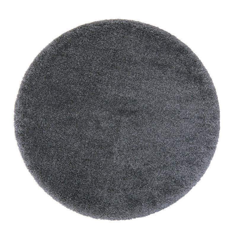 Tapis à poil long épais et moelleux en polypropylène de couleur unie gris anthracite moderne Mosman, Rond 7 pi 10 po