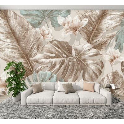 Papier peint adhésif pelez et collez Boho incurvé à motif de feuilles minuscules fleurs murales décoratives H 100 po x l 144 po amovible en PVC autocollant mural pour chambre à coucher bureau à domicile