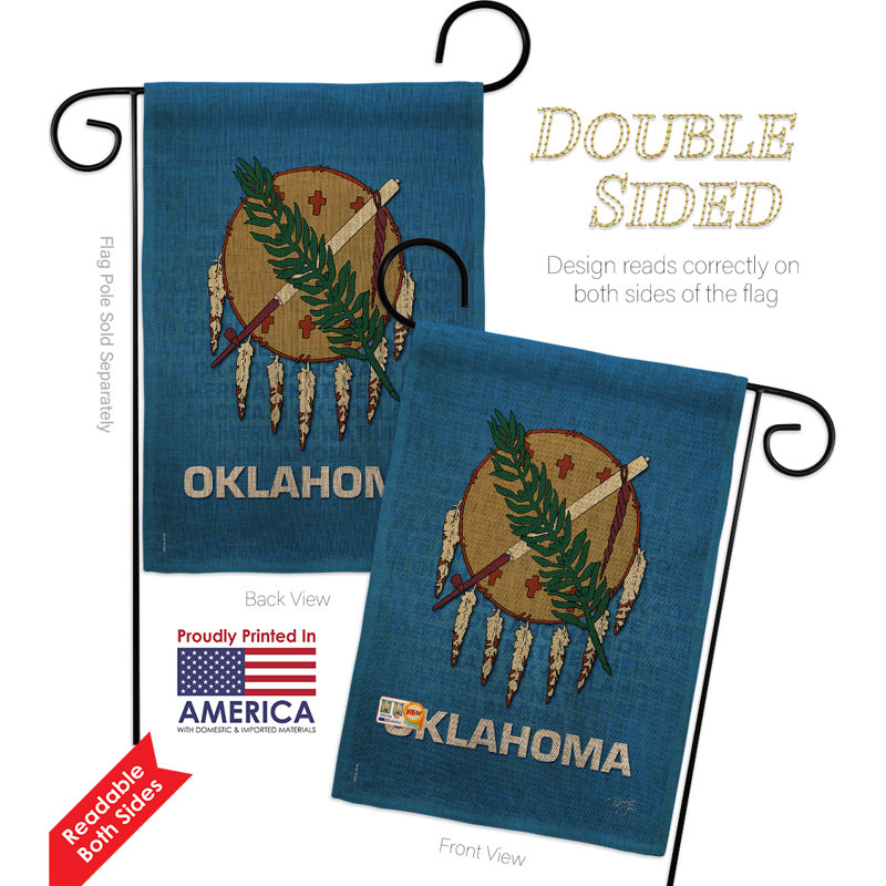 Double Sided 18.5 in. H x 13 in. W Burlap Flag set, Oklahoma