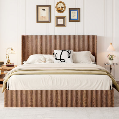 King Size Bed Frame In Rustic Brown Tone, Made Of High - Quality , Easy Assembly, Large Storage Space American Design With Lift Storage, Stainless Steel Connection For Stability