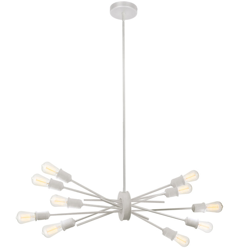 Nebraska 10 Light Sputnik Modern Linear Chandelier, Matte White