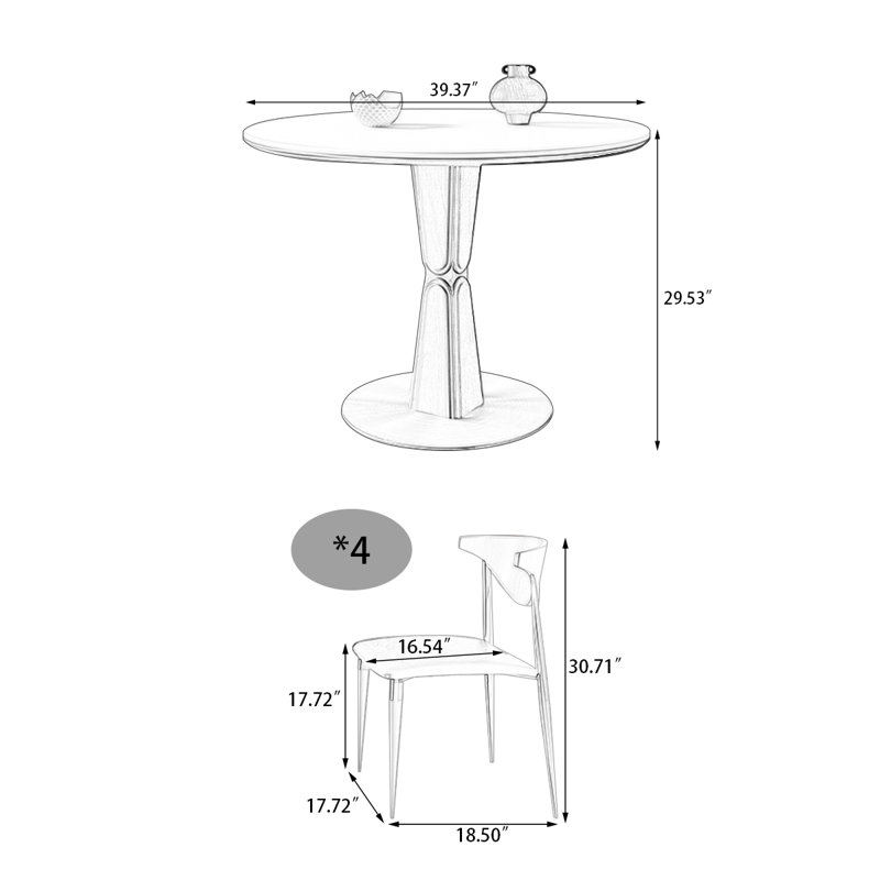 Ensemble de table de salle à manger pour 4 personnes, H 29,53 po x l 39,37 po x P 39,37 po