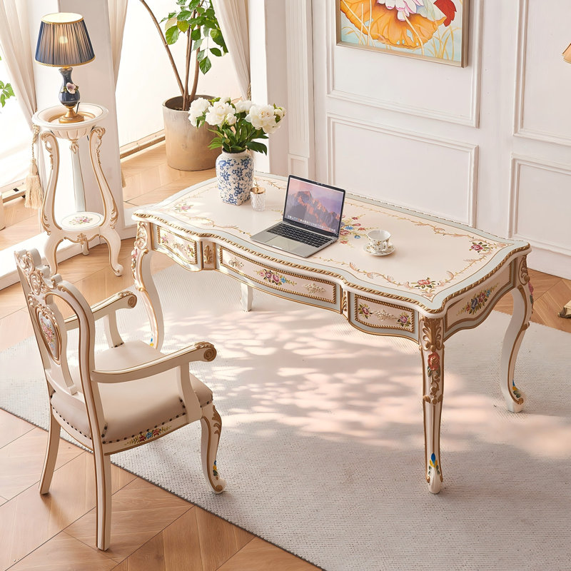 62.99"French-style light beige solid wood office desk