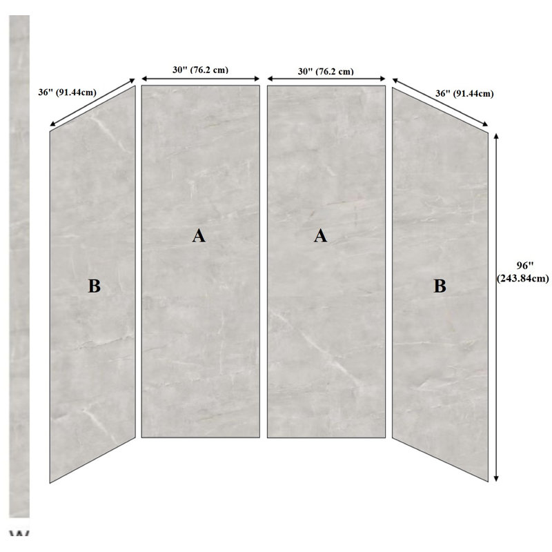 96” Waterproof SPC Shower Wall Panel Kit – 4-Piece Grout-Free Bathroom Surround (36"x60"x96"), 96" H x 36" W x 0.3" D