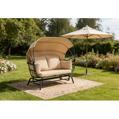 2-Person Outdoor Swing Chair With Adjustable Canopy, Modern Egg Shaped Rocking Lounge Chair With Thick Cushions & Pillows, Heavy-Duty Patio Hammock Chair For Garden, Balcony, Backyard