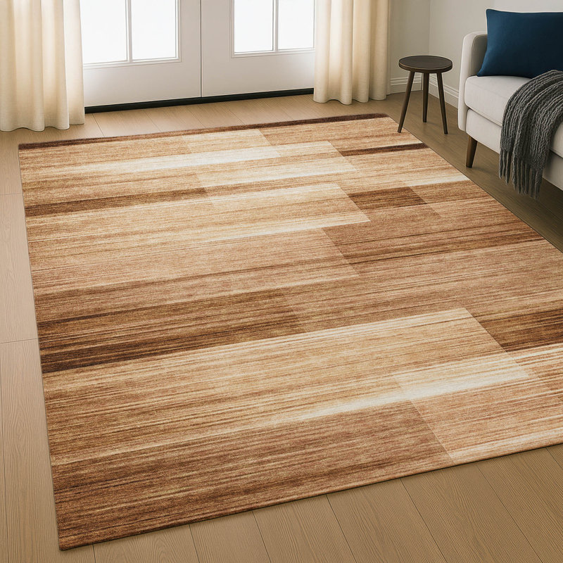 Premium Machine Washable Mayfield AMF2082 Striped Rug, Paprika, 9' x 12'