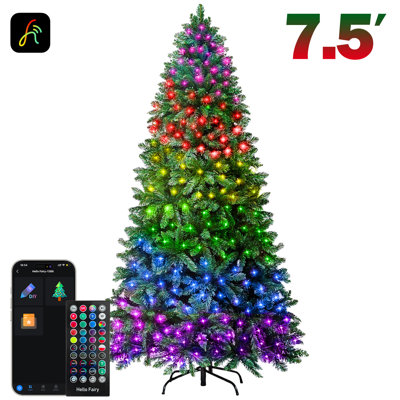 7.5FT Smart Pre-lit Green Christmas Tree with Programmable RGB Fairy Lights Multi-colour Changing DIY App-controlled