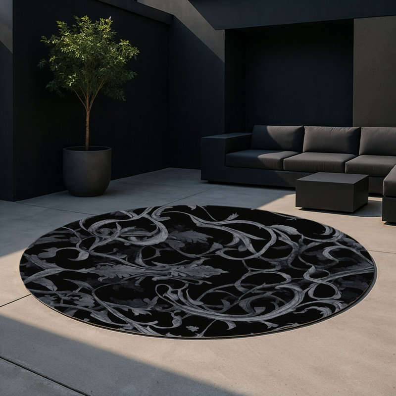 Moonlit Noir Indoor And Outdoor Area Rug, Round 5'