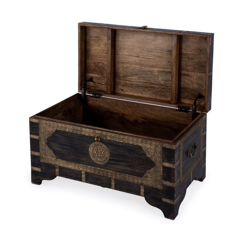 Nador Hand-Painted Brass Inlay Storage Trunk Coffee Table, Brown/Gold
