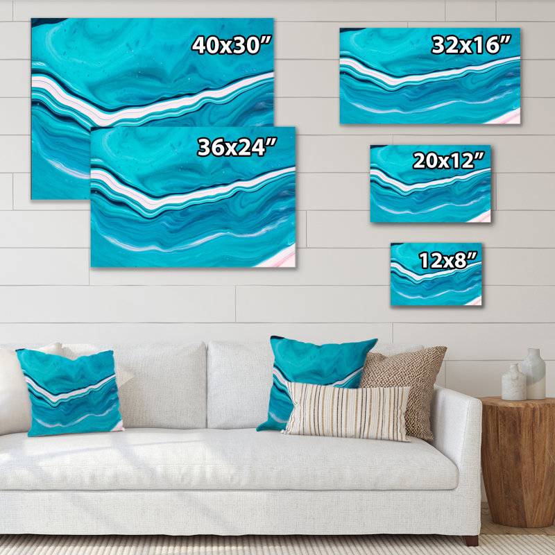 Luxury Turquoise Marble River VI - reproduction d'art sur toile encadrée, H 24 po x l 36 po x P 1 po, Toile tendue