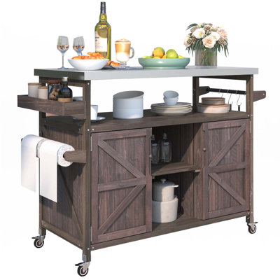 Outdoor Kitchen Island, Rolling Bar Cart & Storage Cabinet