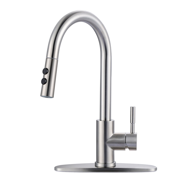 Single Handle 1.8Gpm Pull Down Sprayer Kitchen Faucet Deck Plate Included In Brushed Nickel, Brushed Nickel