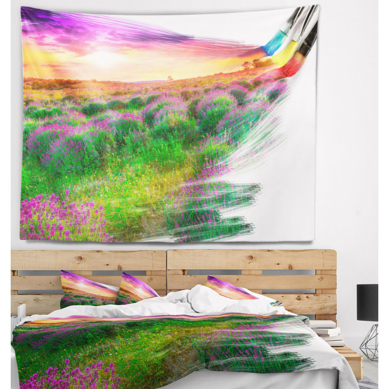 Brosses de paysage qui peignent la nature tapisserie, H 50 po x l 60 po