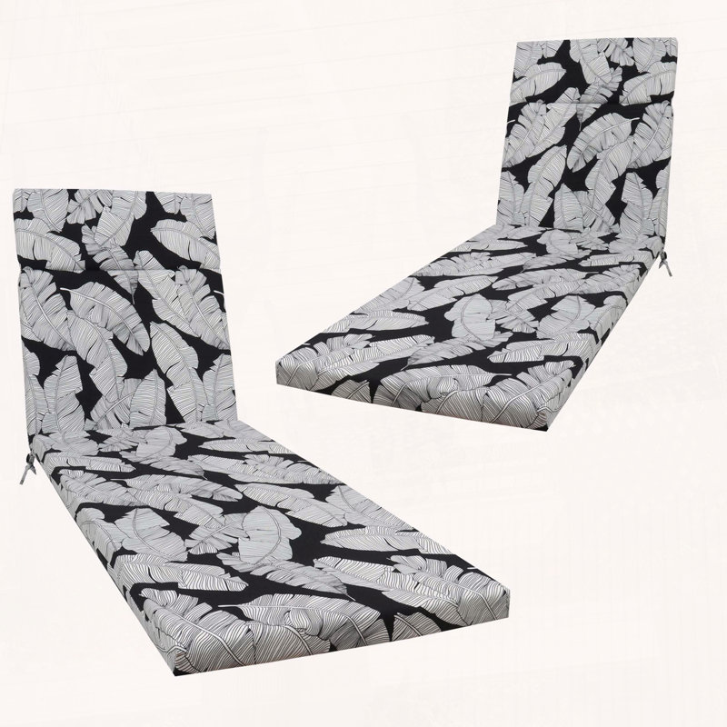 Indoor/Outdoor Chaise Lounge Chair Cushion Set of 2, Water-Resistant Patio Seat Cushions, Black