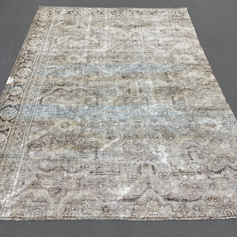 Grand tapis turc rétro en laine douce et lavable pour la salle à manger - Brun antique