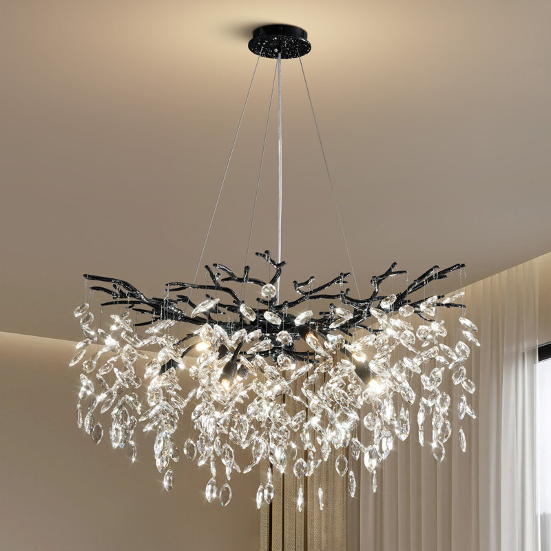 Lustre en cristal chromé 10 lumières Modern, Noir mat, H 27,56 po x l 31,5 po x P 31,5 po