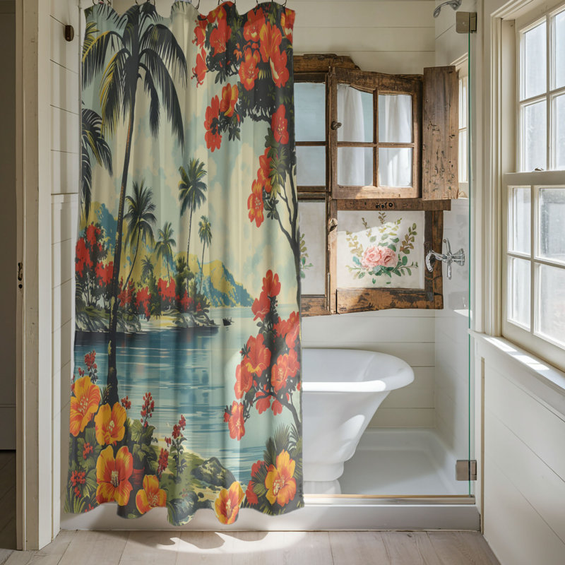 Rideau de douche classique 1 pièce Classic Hawaiian Art, H 74 po x l 71 po