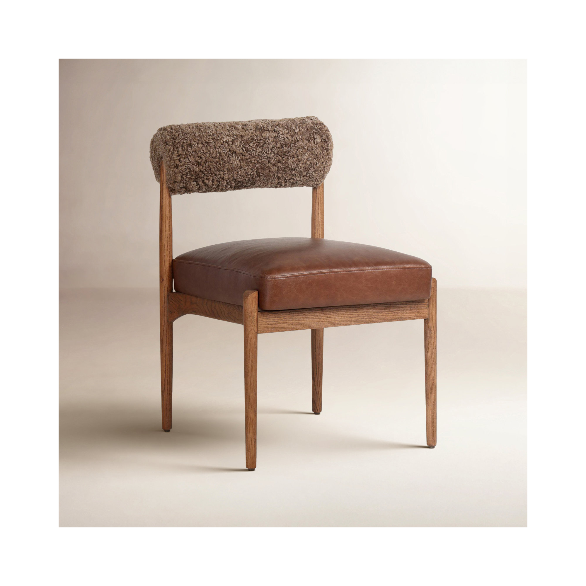 Barrau Genuine Leather Upholstered Back Side Chair Dining Chair, Havana Brown Teddy Fabric