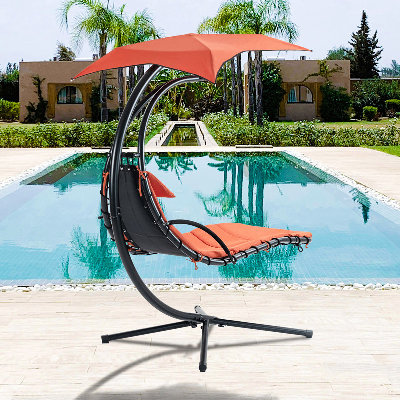 Siège courbé suspendu pour le jardin, chaise longue d'extérieur ergonomique et orange, couleur avec coussin épais de parasol réglable