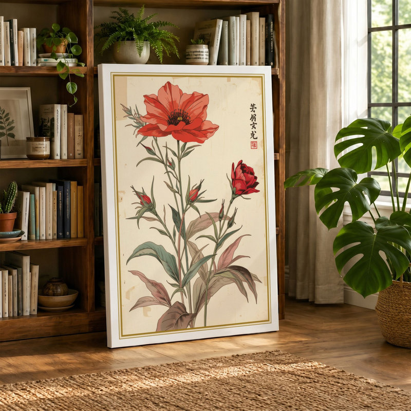 Carnation Study Botanical - Wrapped Canvas, 36x24 - 91.4 x 61.0 cm, Sage Border