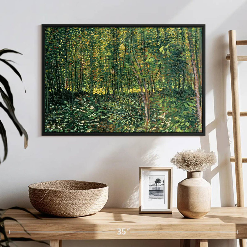 Arbres et sous-bois, 25 po x 17 po, Cadre flottant noir