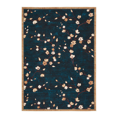 9x12 Area Rug for Living Room, Vintage Floral Rug, Washable Non Slip & Low Pile Carpet for Living Room, Bedroom, Dining Room, Blue