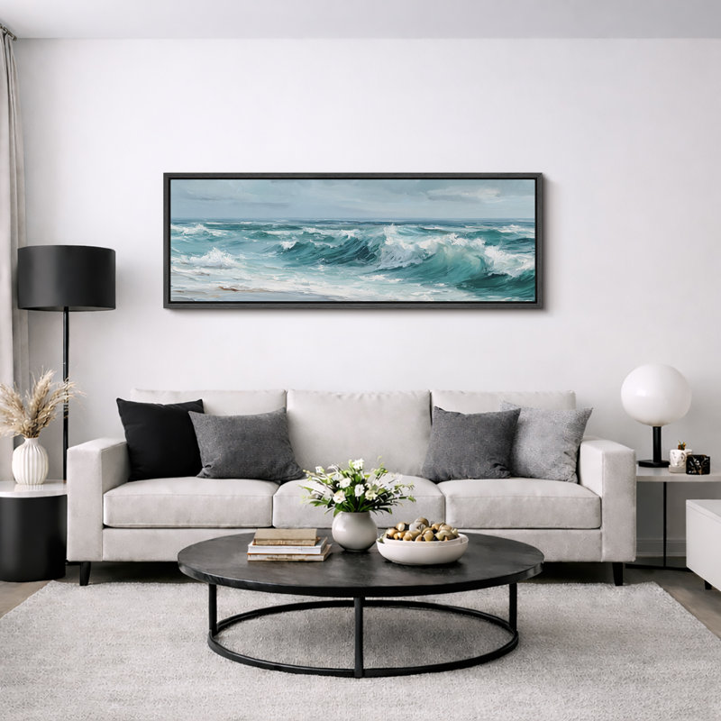 Impression sur toile encadrée, "Ocean Wave Seascape Coastal Nature", très grandes photos, H 20 po x l 60 po, Noir