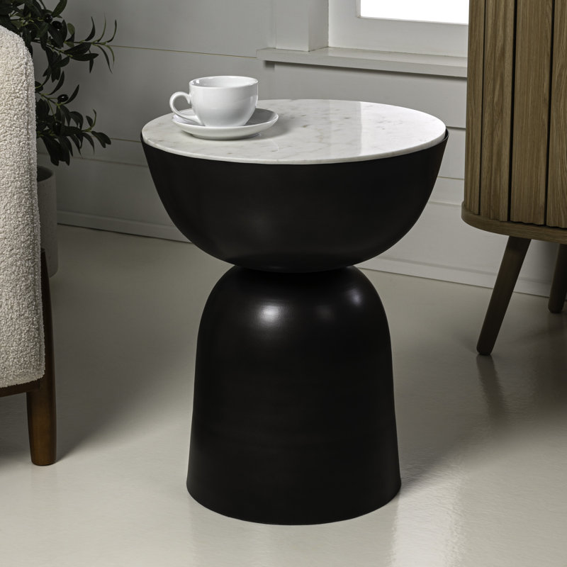 Atarah 20" Contemporary Natural Marble/Metal Handmade Hourglass End Table