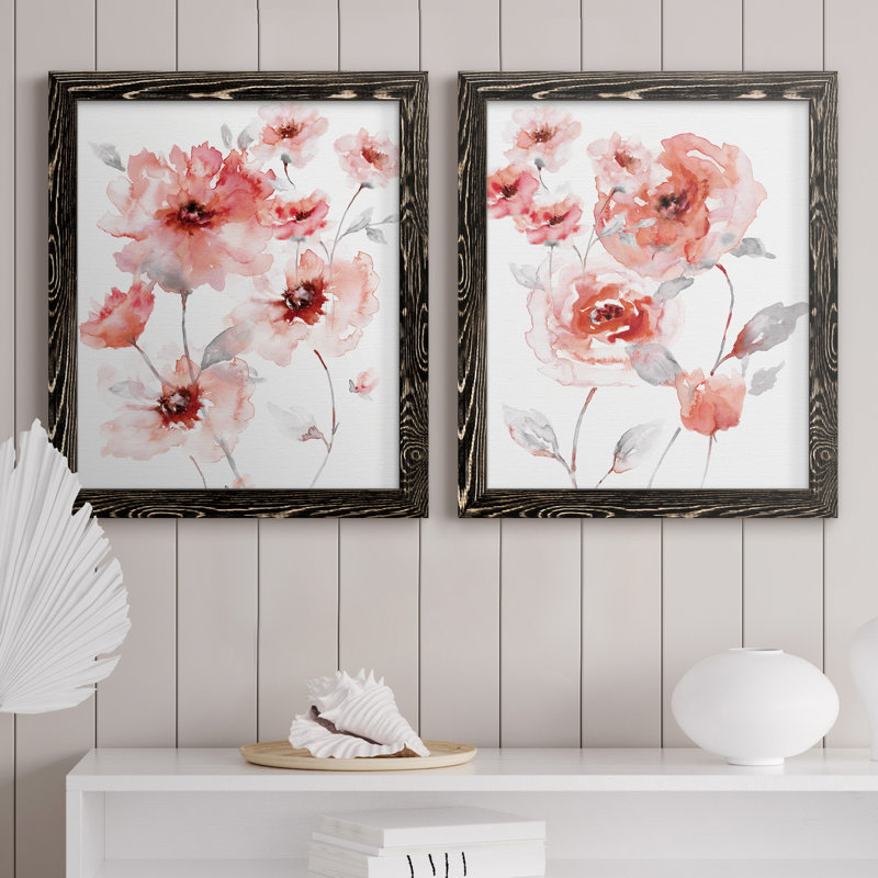 " Translucent Blush I " 2 - Pieces, No Mat, 24" H x 20" W x 1" D, Black Framed Canvas