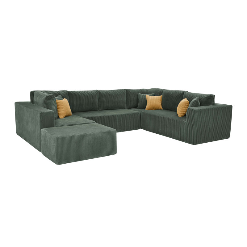 Canapé modulaire en U entièrement rembourré en velours côtelé avec repose-pieds mobile - aucun assemblage requis