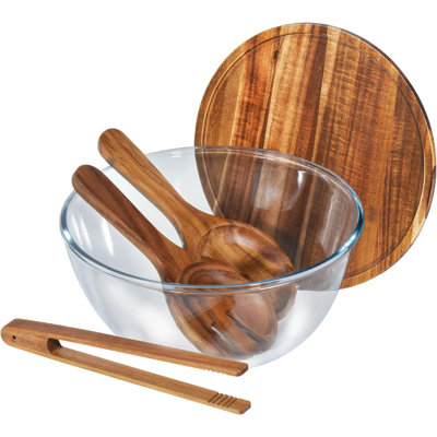 4.8QT Glass Salad Bowl Set with Lid