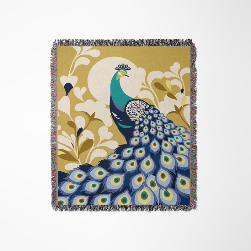 Jeté en mélange de coton Nivo Peacock, Bleu, L 60 po x l 60 po