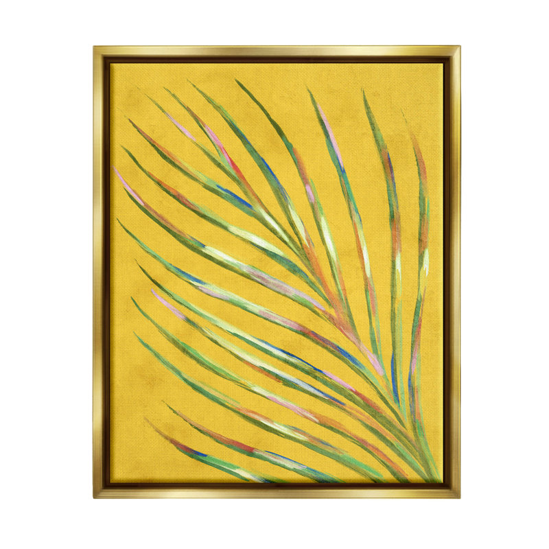 "Bold Yellow Palm Leaf", art mural encadré par Lil 'Rue, H 31 po x l 25 po x P 1,7 po, Cadre flottant métallique doré