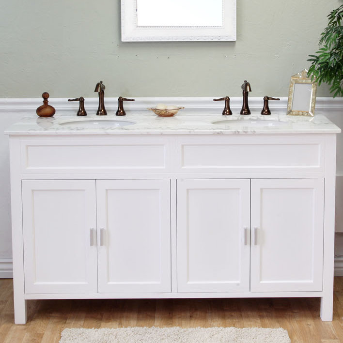 Lovelady 60'' Double Bathroom Vanity with Marble Top, White