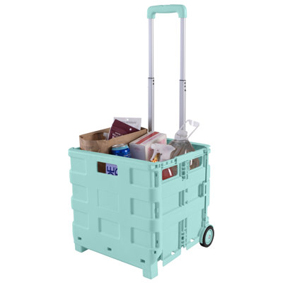 Capacité de 55 lb de couleur menthe | Chariot d'épicerie pliable | Chariot utilitaire léger avec roulettes